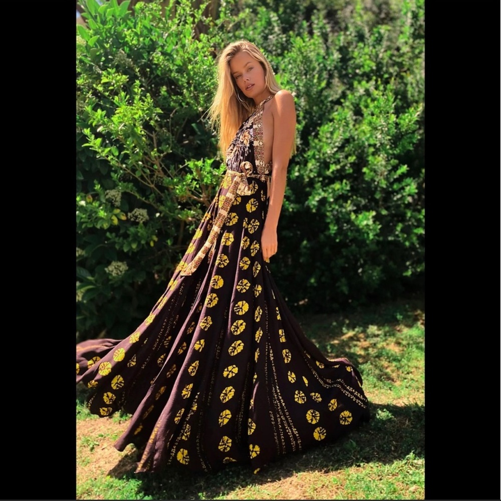 Free People Brown and Yellow Floral Jumpsuit
